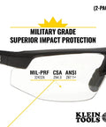Low Profile Safety Glasses Narrow Lens Z87 1 Anti Fog Scratch Resistant 2 Pack, side view showcasing safety approvals