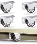 Small Low Profile 1-1/4 Inch Casters Wheels Set Of 4 For Light Duty Furniture And DIY Projects shown with one installed on furniture