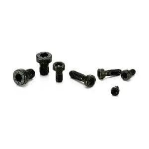 SLP-M8-20 NBK Socket Head Cap Screws - Low Profile - Pilot Recess 20-Pack - Made in Japan arranged on white background.