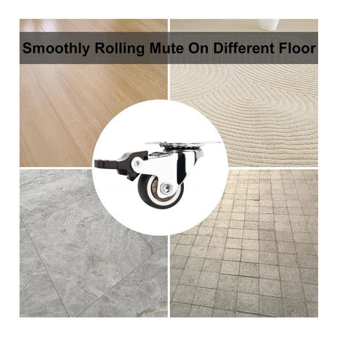 1 Inch Low Profile Caster Wheels Set Of 4 With Two Brakes And Two Non Brake, 100 Lb Capacity, Quiet TPR Rubber Casters For Furniture Cabinets And Laundry Carts, 360 Degree Swivel, Scratch Resistant Floors Safe For Hardwood Vinyl And Epoxy
