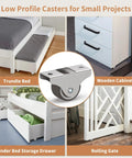 Low Profile 1 Inch Fixed Plate Casters Set Of 4 With Silent TPR Wheels and Steel Top Plate for under bed storage and cabinets.