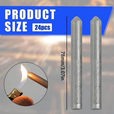Low Temperature Universal Welding Rod Set 24 pcs, easy melt solder sticks shown with size 78mm, for aluminum, stainless steel, iron repairs.