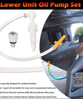 Lower Unit Gear Lube Fill Pump Set with Metric Adapter for Used with 32 oz Quart Bottles installed on outboard motor