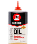 Front view of 3-IN-ONE Multi-Purpose Oil, 8 OZ squeeze bottle with red twist spout, labeled as long-lasting lubricant and rust inhibitor.