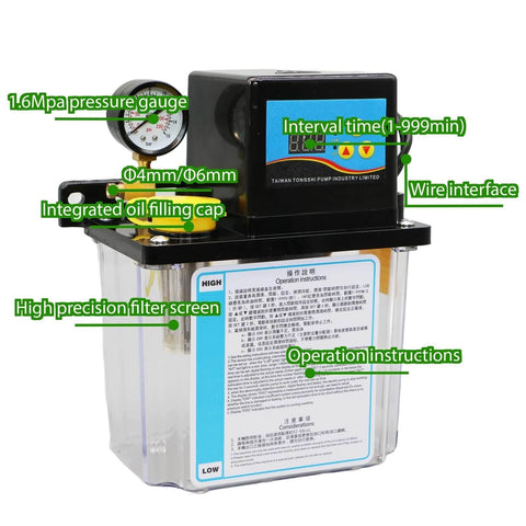 2L Lubricant Pump For CNC Machine Tool Automatic Oil Lubrication System Kit AC 110V And 220V with pressure gauge and connectors