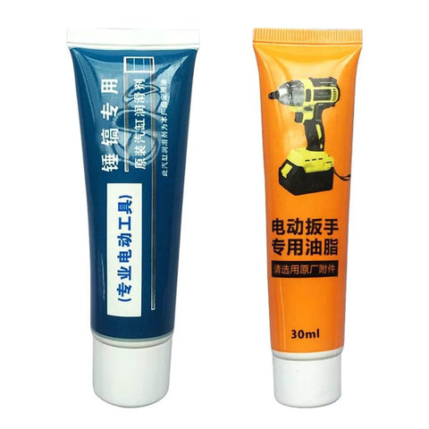 Two tubes of Multi-Purpose Lubricating Oil Grease For Electric Hammers Electric Tools And Coffee Machines Safe Use Lubricant with wrench and spanner compatibility, 30ml volume, front view.