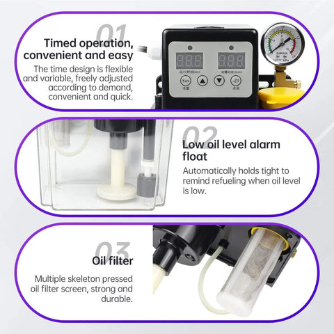 Automatic Lubricating Oil Pump 110V 1L With Electromagnetic Lubrication System, Digital Control, pressure gauge, low oil alarm, oil filter