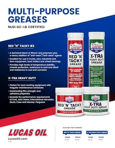 Lucas Oil 14.5 Ounce 10301 Heavy Duty Grease, 14.5 oz, Green canisters with product details and other multi-purpose greases shown.