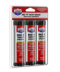 Lucas Oil 10318 Red N Tacky Grease 3 Ounce Combo Pack in retail packaging, showing three tubes of red grease for lubrication.