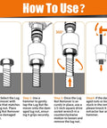 Illustration of using a Wheel Lock Removal Kit 10 Piece Lug Nut Remover Set With Half Inch Drive Impact Sockets For Removing Damaged Nuts