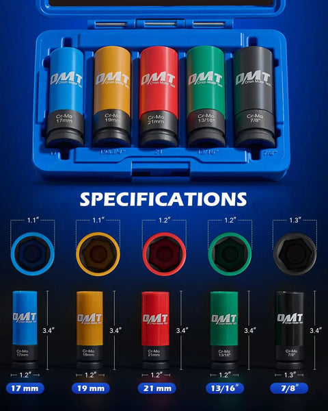 Half Inch Drive Lug Nut Socket Set For Your Ride Orion Motor Tech With Metric 17mm 19mm 21mm And SAE 13/16 Inch Sockets