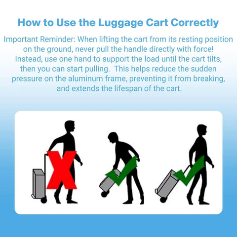 Illustration showing correct and incorrect ways to use the Small Folding Hand Truck Dolly with 2 Wheels.