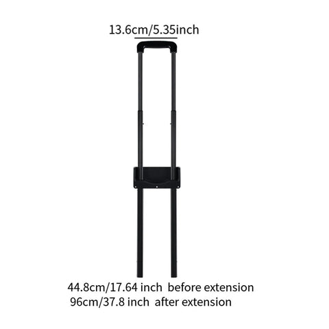 Replacement Luggage Telescopic Handle For Travel Bags Extendable 3 Stage Pull Out Rod with PP Grip, shown extended from 44.8cm to 96cm.