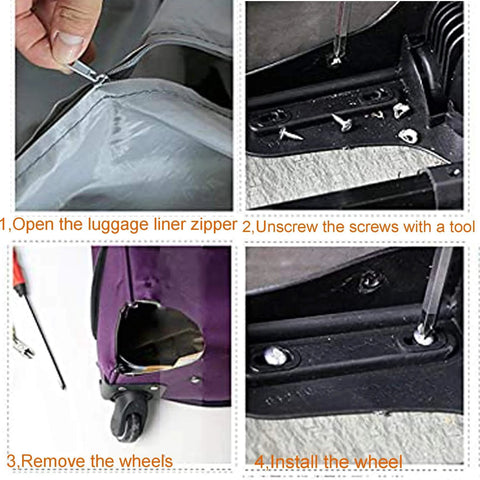 Step-by-step guide for Replacement Luggage Wheel Repair Set with Spinner Casters Model W044 installation process.