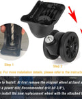 Luggage Replacement Wheels Set with 2 Wear Resistant Suitcase Wheels Made from TPE; Installation steps for wheel replacement.