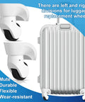 4 Pcs Large White Luggage Wheels Replacement Kit with Left and Right Swivel Casters Featuring Mute Bearings Stainless Steel and Plastic Build Including Screws and Screwdriver for Suitcase Repair with rubber tire on suitcase.