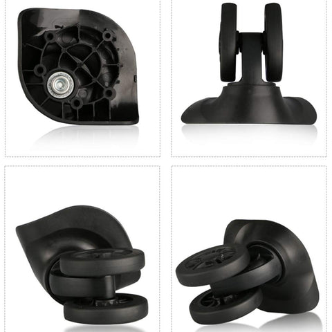Silent Connected Spinner Wheels For Luggage Replacement, durable plastic wheel set, DIY install kit, four pieces, front view.