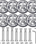Luggage Suitcase Replacement Wheels Wear Resistant Silent Swivel Casters Repair Kit Silver 55mm with 8 Rubber Wheels and bolts.