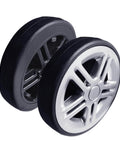 Luggage Suitcase Replacement Wheels Wear Resistant Silent Swivel Casters Repair Kit Silver 55mm close-up view of rubber wheels.