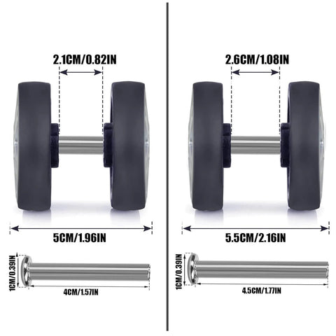 Luggage Suitcase Replacement Wheels Wear Resistant Silent Swivel Casters Repair Kit Silver 55mm dimensions and measurements