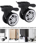 1 Pair Luggage Suitcase Wheels close-up view, black and silver double row wheels, suitable for luggage trolley replacement.