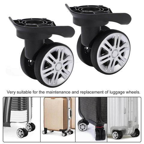 1 Pair Luggage Suitcase Wheels close-up view, black and silver double row wheels, suitable for luggage trolley replacement.