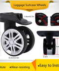 1 Pair Luggage Suitcase Wheels, Trunk Wheels close-up view of mute double row wheel with measurements, easy to install.