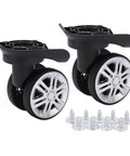 1 Pair Luggage Suitcase Wheels showing trunk wheels with mute double row, black and silver design, including screws for installation.