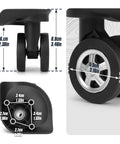Replacement Luggage Swivel Caster Wheels Pair With 360 Degree Rubber Trolley Wheel Kit For Suitcases Repair And Travel Durable And Load Bearing With Premium PVC Rubber Metal Construction For Heavy Luggage And Smooth Quiet Rolling DL130, showing detailed dimensions and design