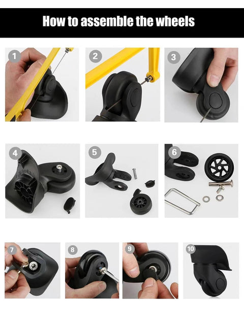 How to assemble the 2 Inch Wear Resistant Mute Luggage Replacement Wheels Set with 4 Rubber Swivel Casters.