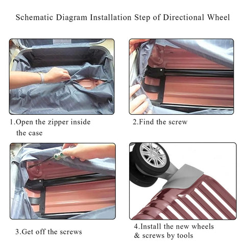 Schematic installation of 1 Pair Luggage Suitcase Replacement Nylon Casters Wheels For Trolley Travel Durable Lightweight Heat And Moisture Resistant Flame Retardant Easy To Install Luggage Maintenance Accessory.