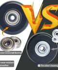 Comparison of 50mm Luggage Wheel Replacement Kit With Precision Ball Bearings and standard bearings showing groove details