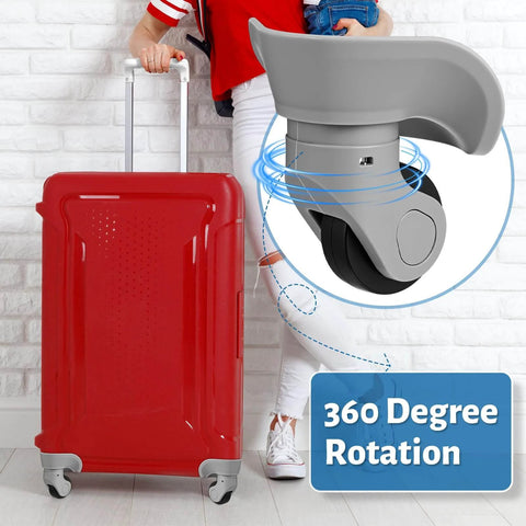 4 Pcs Large Gray Luggage Wheels Replacement Kit with Left and Right Swivel Casters Featuring Mute Bearings close-up on suitcase