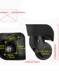 Black Luggage Wheel Replacement Set For Suitcases Left And Right Swivel Caster Wheels With 4 Hole Mounts And 360 Degree Rotation