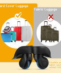 4 Pcs Large Luggage Wheels Replacement Kit with Left and Right Swivel Casters featuring mute bearings, shown with fabric luggage comparison.