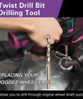 Twist drill bit tool for easy install in 50mm Luggage Wheel Replacement Kit With Precision Ball Bearings 4 Pcs Swivel Caster Wheels.