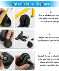 Installation guide for 50mm x 18mm Set of 4 Luggage Suitcase Replacement Wheels, showing step-by-step wheel replacement process.
