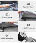 Step-by-step guide for installing 2 pcs replacement luggage wheels for most suitcases durable plastic 360 degree spinner wheels.