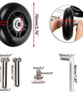 70mm x 24mm Single Luggage Wheels Replacements Kit showing wheels, axles, screws, and wrench for suitcase repair.
