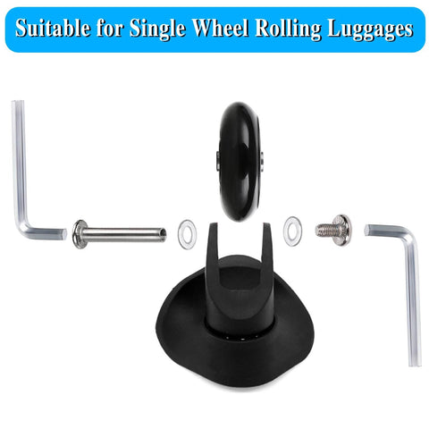 70mm x 24mm Single Luggage Wheels Replacements Kit with axles, screws, and bearings displayed separately