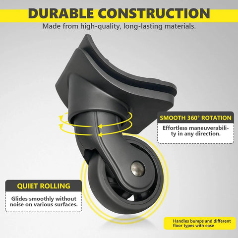 Close-up of Luggage Wheels Replacement Kit with 4 Wear Resistant Spinner Casters Model H149 showing smooth rotation and durable design.