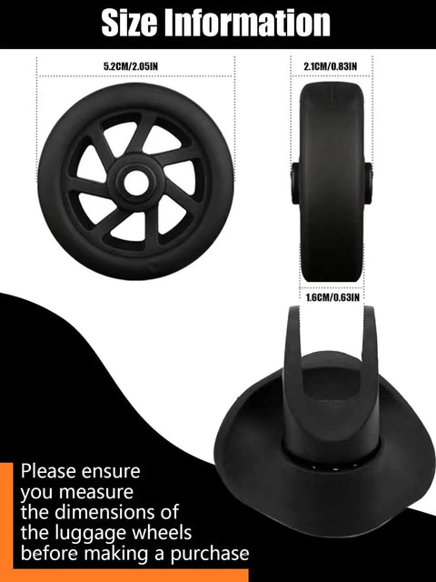 Size information for 2 Inch Wear Resistant Mute Luggage Replacement Wheels Set measuring 52 x 18 mm with detailed dimensions.