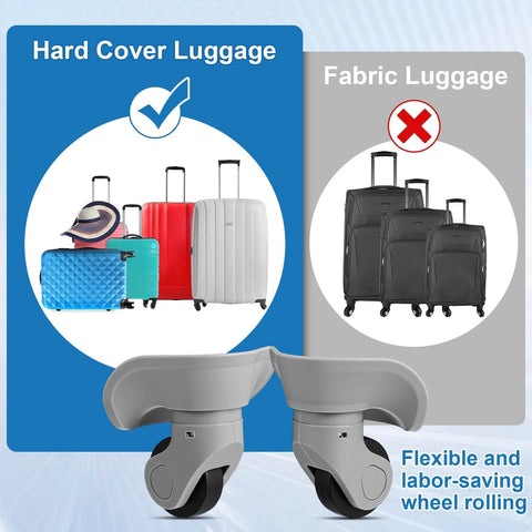4 Pcs Large Gray Luggage Wheels Replacement Kit with Left and Right Swivel Casters featuring mute bearings, ideal for hard cover luggage.