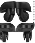 4 Pcs Large Luggage Wheels Replacement Kit with Left and Right Swivel Casters Featuring Mute Bearings Black Finish and Screws