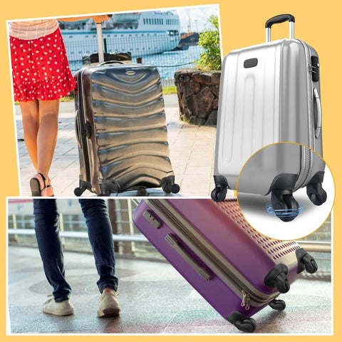 4 Pcs Large Luggage Wheels Replacement Kit with Left and Right Swivel Casters Featuring Mute Bearings Black Finish Stainless Steel and Plastic Build Including Screws and Screwdriver for Suitcase Repair on suitcases.