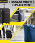 Dual Spinner Luggage Wheels Replacement Kit for Suitcase with Left and Right Silver Casters on various luggage styles.
