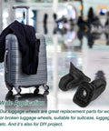 2 Pack Rubber Luggage Wheels Replacement Set with 360 Degree Swivel Caster For Suitcase Repair next to silver suitcase