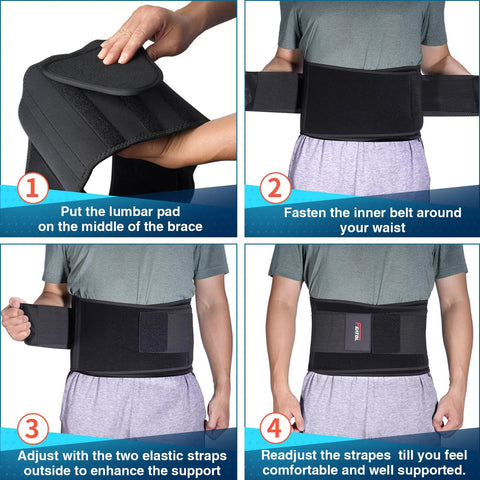 Back Brace Support Belt For Lower Back Pain And Sciatica Relief Lumbar Support With Adjustable Straps steps for wearing instructions
