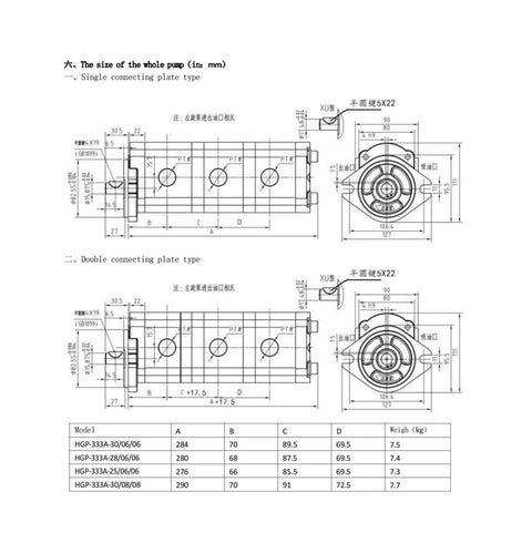 Technical diagram of LVSEDTAL Three-Stage Pump HGP-333A-F19-19-19R with measurements and specifications in mm.
