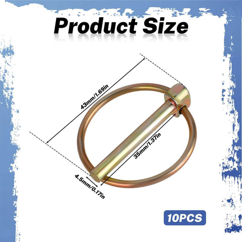 Beefy Lynch Pin Assortment Kit, 10 Heavy Duty Shaft Locking Pins With Ring, shown with dimensions 4.5mm x 36mm